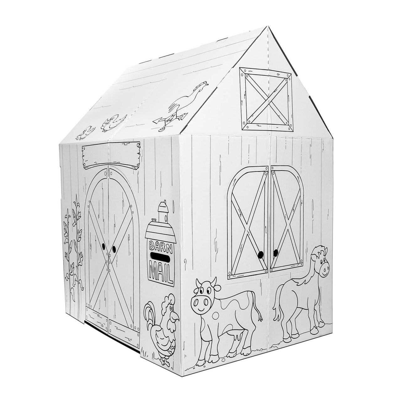 Easy Playhouse Barn - Kids Art & Craft for Indoor & Outdoor Fun, Color Favorite Farm Animals – Decorate & Personalize The Cardboard Fort, 32" X 26. 5" X 40. 5" - Age 3+